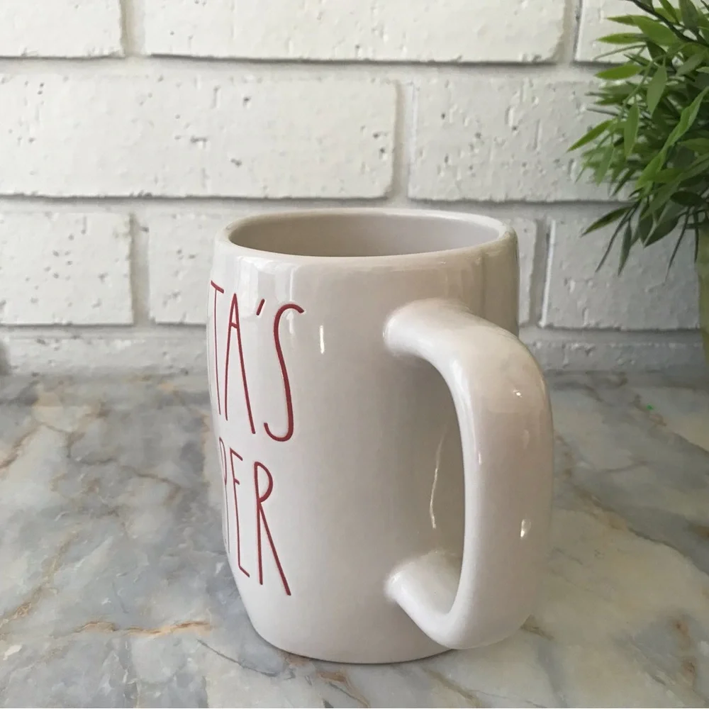 Rae Dunn Mug Santa’s Helper White with Red Lettering